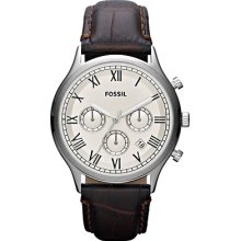 Fossil Men's Stainless Steel Case Brown Leather Mineral Watch Fs4738