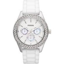 Fossil Stella Glitz Silicone Women's Diamonds Stainless Steel Case Watch Es3001