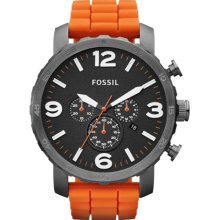 Fossil Watch, Mens Chronograph Nate Orange Silicone Strap 50mm JR1428