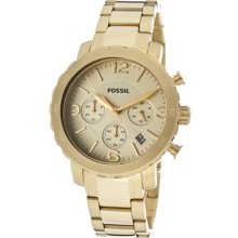 Fossil Watches Women's Chronograph Gold Tone Dial Gold Tone Ion Plated