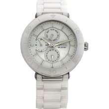 Fossil White Ceramic Mother of Pearl GMT Ladies Watch CE1000