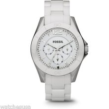 Fossil Women's Ce1002 White Ceramic Bracelet White Analog Multifunction Watch