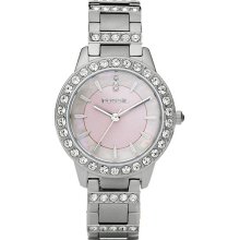 Fossil Womens Jesse Analog Glitz Stainless Watch - Silver Bracelet - Pink Dial - ES2189