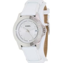 Fossil Women's Retro AM4458 White Leather Analog Quartz Watch with White Dial