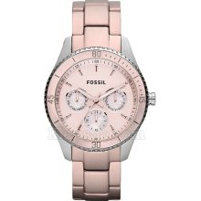 Fossil Womens Stella Chronograph Stainless Watch - Pink Bracelet - Pink Dial - ES3037