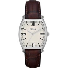 Fossil Womens Wallace Analog Stainless Watch - Brown Leather Strap - Silver Dial - ES3122