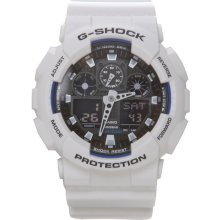 G-Shock By Casio Men Ga-100 Limited Edition Watch W / Blue Detail White