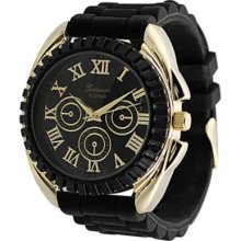 Geneva Platinum Men's Quartz Decorative Chronograph Dial Gold-tone Detail Silicone Strap Watch