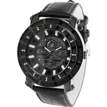 Geneva Platinum Mens Rhinestone Accented Genuine Leather Watch Black 10.5