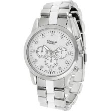 Geneva Platinum Women's Quartz Decorative Chronograph Mother-of-Pearl Dial Rhinestone Detail Watch