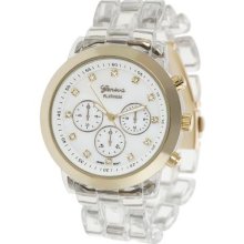 Geneva Platinum Women's Quartz Mother-of-Pearl Dial Decorative Chronograph Rhinestone Detail Watch