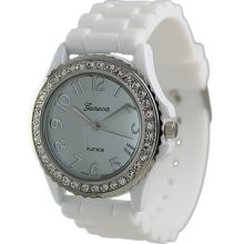 Geneva Silicone Rubber Jelly Watch With Crystals Bling Designer Watch