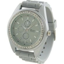 Geneva Womens Designer Inspired Chronograph Style Rhinestone Silicone Watch