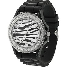 Geneva Women's 'Platinum' Black Silicone Watch