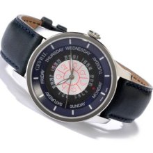 Gevril Men's Columbus Circle Limited Edition Swiss Made Automatic Blue Leather Strap Watch