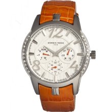 Giorgio Fedon 1919 Womens Lady Timer Chronograph Stainless Watch - Orange Leather Strap - White Dial - GIOGFAN002