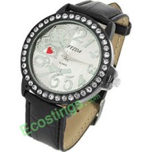 Good Ladies Crystal Wrist Watch Leather Strap