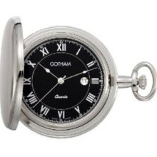 Gotham Men's Silver-Tone Satin Quartz Date Pocket Watch with Desktop