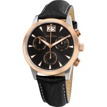 Grovana Men's Black Leather Strap Chronograph Quartz Watch