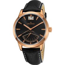 Grovana Mens Day Retrograde Black Dial Strap Watch