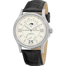 Grovana Mens Silver Dial Black Leather Strap Watch