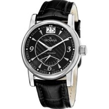 Grovana Watches Grovana Mens Day Retrograde Black Leather Strap Quartz