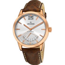 Grovana Watches Grovana Mens Day Retrograde Brown Leather Strap Watch