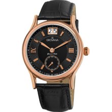 Grovana Watches Grovana Mens Big Date Black Leather Strap Watch Big D