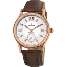 Grovana Watches Grovana Mens Big Date Brown Leather Strap Watch Big D