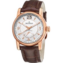 Grovana Watches Grovana Mens Day Retrograde Brown Leather Strap Quartz