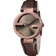 Gucci 'Interlocking G' Leather Strap Watch Brown