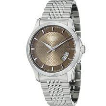 Gucci Men's G-Timeless Swiss Made Automatic Silver-tone Stainless Steel Bracelet Watch BROWN