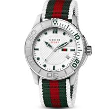 Gucci Men's 'Timeless' White Dial Green/ Red Nylon Strap Quartz W ...