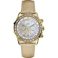 Guess Ladies Gold Plated Chronograph Leather Strap W0017L2 Watch