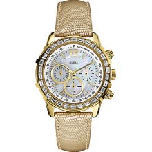 Guess Ladies Gold Plated Chronograph Leather Strap W0017L2 Watch