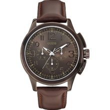 Guess Men's Brown Multi-function Leather Strap W0067G4 Watch