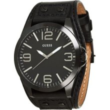 Guess U0181G2 Men's Black Leather Strap Watch