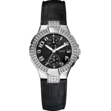 Guess U10580l2 Black Dial Black Leather Strap Women's Watch