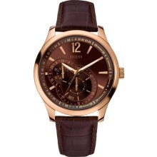 Guess U10627G1 Dress Brown Dial Brown Leather Strap Men's Watch