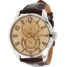 Guess U10646g1 Mens Retro Leather Brown S.steel Analog Dress Watch