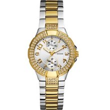 Guess U13586l1 Women Two Tone Stainless Steel Bracelet Round Silver Dial 13586l1