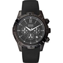 Guess Watch, Mens Chronograph Black Silicone Strap 46mm U0038G1