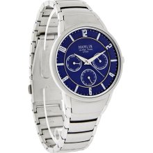 Hamlin Ultra Thin Mens Blue Day/Date Dial Stainless Steel Quartz Watch HAMM0305