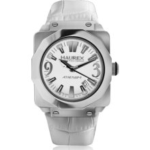 Haurex Italy Athenum White Dial White Leather Mens Watch 8A372DWW