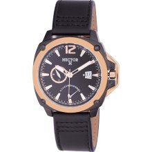 Hector H Men's Goldtone Black Leather Date Watch