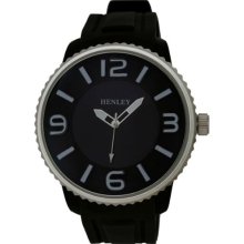 Henley Men's Quartz Watch With Black Dial Analogue Display And Black Bold Silicone Strap H02044.3