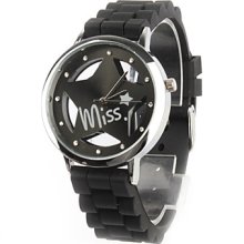 Hollow Out Star Pattern Unisex Design Quartz Wrist Watch with Crystal Decoration - Black