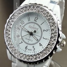 Hours Clock Dial Hand Water Ladies Crystal Steel Men Women Wrist Watch Ah117