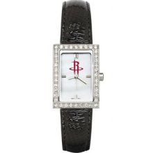 Houston Rockets Ladies Allure Watch Black Leather Strap LogoArt