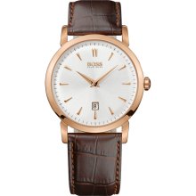 Hugo Boss Men Classic Rose Gold Layered 40mm Leather Strap 1512634